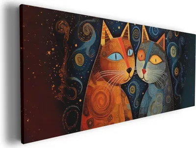Produktbild von Wallario Premium Leinwandbild Kosmische Katzenfreunde in Größe 50 x 125 cm