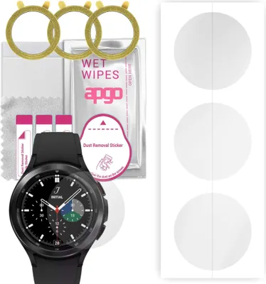 Produktbild von apgo 3 Stück Schutzfolie, klar, kompatibel mit Samsung Galaxy Watch4 Classic 46mm Smartwatch, Hydrogel Displayschutzfolie mit Positionierhilfe, Displayfolie, robust und kratzfest