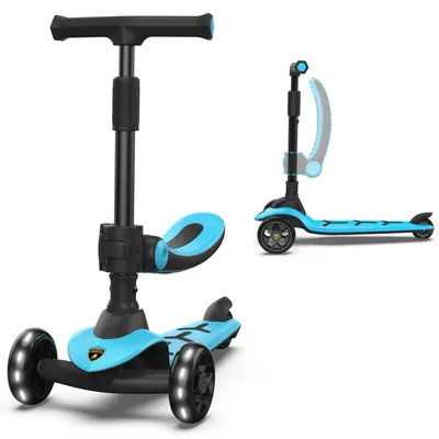 Produktbild von Lamborghini Kinder Roller Scooter ab 3 Jahren bis 50 kg - Tretroller mit Sitz und 2 Lenkmodi, Leichter Aluminiumrahmen, Leuchträdern, Hinterbremse