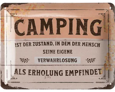 Produktbild von LANOLU Retro Blechschild CAMPING, Camper Geschenke für Wohnmobilfahrer als lustige Wohnwagen Deko, Camping Regeln Deko Wohnwagen 15x20 cm
