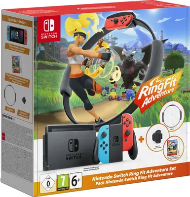 Produktbild von Nintendo Switch Neon-Rot/Neon-Blau mit Ring Fit Adventure-Set