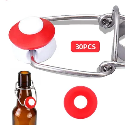 Produktbild von 30er-Set Silikon Dichtungen für Bügelflaschen (Ø24 mm) in Rot – Auslaufsicher, lebensmittelecht – ideal für Bier und Saft