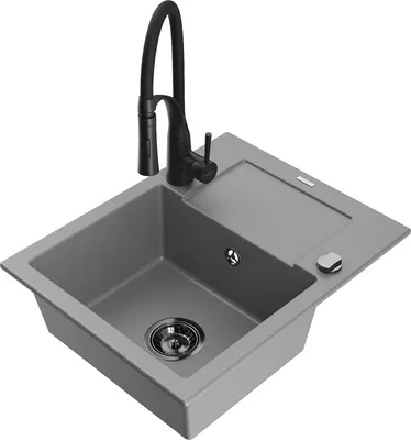 Produktbild von Mexen Enzo 1 Becken-Granitspüle mit Abtropffläche und Mischbatterie Aster, Grau - 6506-71-73450-70-B