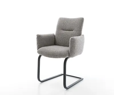Produktbild von DELIFE Freischwinger Jova-Flex mit Armlehnen Bouclé Silbergrau Freischwinger flach Schwarz Taschenfederkern