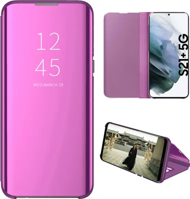Obrázek produktu pro Pouzdro pro Samsung Galaxy S21+ 5G průhledné zrcadlové flipové pouzdro,Polyuretankůže, s funkcí stojánku Fialová