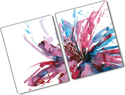 Produktbild von Tulup Glas Herdabdeckplatte - 2x40x52 cm - Glaskeramikkochfeld-Abdeckung Spritzschutz Glasabdeckplatte Kochplattenabdeckung und Schneidebrett - Zweiteilig - Kunst: modern & klassisch - Abstrakte Blume - Rosa
