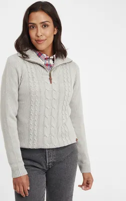 Produktbild von OXMO OXCarry Damen Strickpullover Troyer Grobstrick Pullover mit Troyerkragen Rippbündchen Label-Details Regular fit
