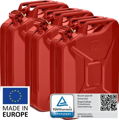 Produktbild von BW® Kraftstoffkanister Metall Benzinkanister 3x 20 Liter - Rot RAL 3000 - UN-Zulassung - Hergestellt in Europa