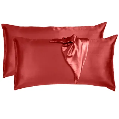 Produktbild von Komfortec Satin Kissenbezug 2er Set 40x80 cm mit Reißverschluss, Micro Satin 90g/m², Kopfkissenbezug, Superweiches Kissenhülle Set, Puder