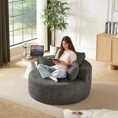 Produktbild von okwish Multifunktionales Sofa Relaxsofa Einzelsessel mit Chenille-Stoff,Relaxsessel Schlafsessel mit Rückenlehnenkissen für Wohnzimmer, Schlafzimmer,keine Montage,Grau
