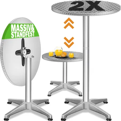 Produktbild von CASARIA® Stehtisch 2er Set Klappbar Höhenverstellbar 70cm / 115cm Hoch Aluminium Rund Ø 60cm Wetterfest Outdoor Garten Bistrotisch Bartisch Partytisch