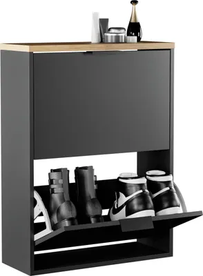 Produktbild von Planetmöbel Schuhschrank schmal 2 Klappen Schuhregal mit 4 Ablagen, schwarz