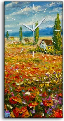 Produktbild von Wanduhr Uhr Wandbild Leinwand Geräuschlos 30x60 Ölgemälde Blumen Feld Bunt - weiße Hände
