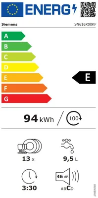 Image de Lave-vaisselle 60cm 13 couverts tout intégrable - Siemens - SN616X00KF - iq100
