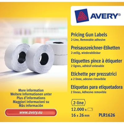 Produktbild von Avery PLR1626, Weiß, Preisschild, Entfernbar, 26 x 16 mm, Papier, 12000 Stück(e)
