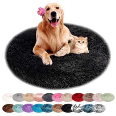 Immagine prodotto di Cuccia per cani, rotonda, in peluche, lavabile, antiscivolo, nera, 70 cm