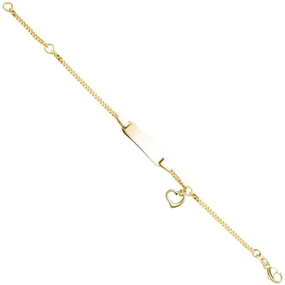 Produktbild von Kinder Armband Gravurplatte Schildband mit Herz Herzchen 333 Gelbgold 12-14cm