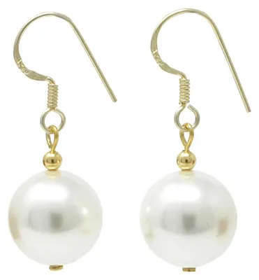 Produktbild von Ohrringe Kugel-Ohrhänger aus Muschelkernperlen 14mm & 925 Silber vergoldet, creme-weiß, Ohrschmuck