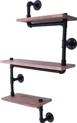 Immagine prodotto di Scaffale da parete in legno - Scaffale portaoggetti a 3 ripiani - 60x20x100 cm - Supporti in metallo - Montaggio a parete sospeso - Marrone