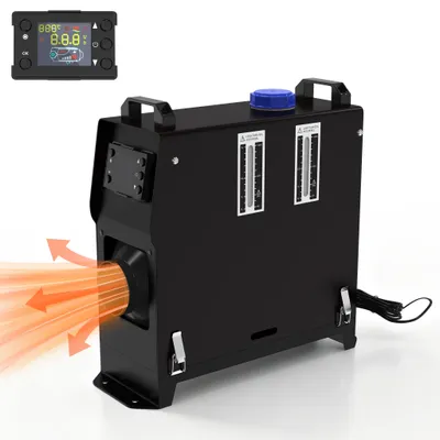 Zdjęcie produktu dla YARDIN, przenośna grzałka diesla, 8 kW, 12V, urządzenie grzewcze na olej napędowy z czarnym wyświetlaczem LCD, czarną obudową, obrotową wylotem powietrza, do tymczasowego ogrzewania pomieszczeń