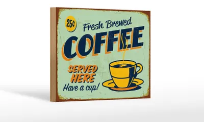 Produktbild von Holzschild Kaffee 18x12cm Retro fresh brewed Coffee Served