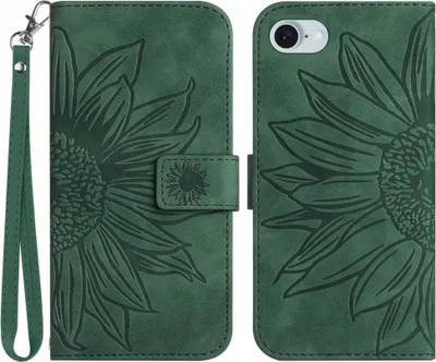 Produktbild von iPhone 16e / 17e Hülle - Coverup Sonnenblume Klapphülle mit Schlüsselband - Grün