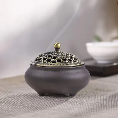 Imagen del producto de Recipiente de cerámica para incienso, forma redonda, porcelana resistente al fuego, 10 x 8 cm, ideal para salones