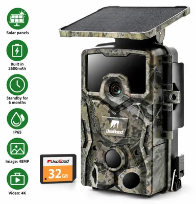 Productafbeelding van Usogood Zonne-energie wildcamera 4K voor jagen, met bewegingssensor, nachtzicht en een oplaadbare batterij