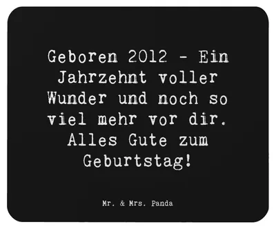 Produktbild von Mr. & Mrs. Panda Mauspad Spruch 2012 Geburtstag - Schwarz - Geschenk, Herzlichen Glückwunsch, laptop, mousematte, magische Momente, Geburtstagsgeschenk, Alter, Mouse Pad