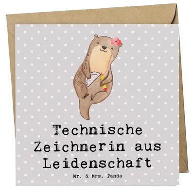 Produktbild von Mr. & Mrs. Panda Grußkarte Technische Zeichnerin Leidenschaft - Grau Pastell - Geschenk, Glückwunschkarte, faltkarte, anlasskarte, Klappkarte, doppelkarte