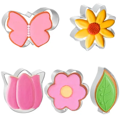 Image de Emporte-pièces, lot de 5, emporte-pièces en forme de fleurs, pour biscuits, gâteaux, chocolat, pâtisserie (5 pièces)