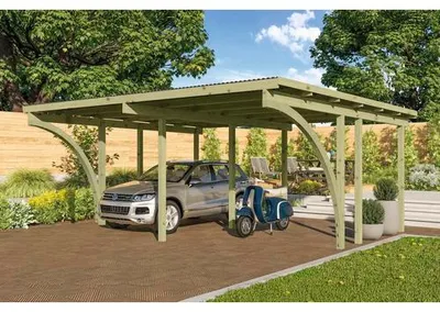 Produktbild von Doppelcarport Karibu Romy 1 Variante C inkl. 2 Einfahrtsbögen 527 x 387 cm kesseldruckimprägniert