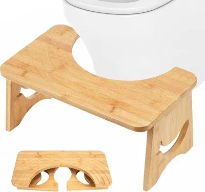 Productafbeelding van Bamboe Toiletkruk - Badkamer Kruk - Ontlasten - Opvouwbaar Ontwerp - 17.5 cm Hoogte - Naturel