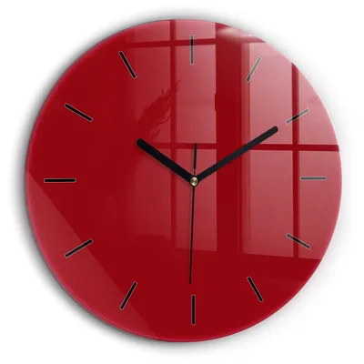 Produktbild von Wallfluent Große Wanduhr – Stilles Quarzuhrwerk - Uhr Dekoration Wohnzimmer Schlafzimmer Küche - Zifferblatt mit Striche - schwarze Zeiger - 60 cm - Rot