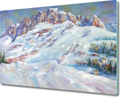 Produktbild von Coloray Hackbrett Herdabdeckplatte 80x52 cm Küchenbrett Kochplattenabdeckung Schneidebrett - Gemälde Winter Berg Schnee