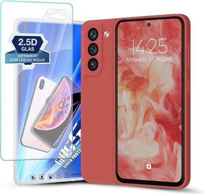Produktbild von Hülle für Samsung Galaxy S21 FE mit 9H Displayglas Displayschutz Plus Case Cover Bumper Silikon Softgrip Schutzhülle Farbe: Rot