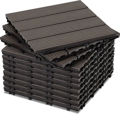 Obrázok produktu pre Clanmacy WPC 11x drevená terasová dlažba á 30 x 30 x 2,2 cm, tmavohnedá, 1m² WPC click dlaždice, balkónová dlažba odolná voči poveternostným vplyvom