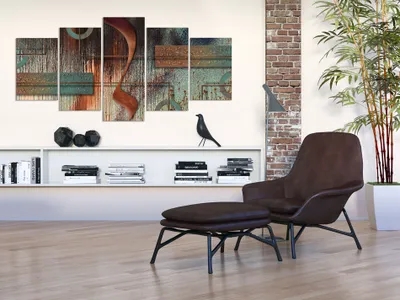 Produktbild von Akustikbild Abstrakt 200x100 cm Bilder Akustikschaum Hochleistungsschallabsorber Schallschutz Leinwand 5 tlg Wandbild Raumakustik Schalldämmung a-A-0266-b-p