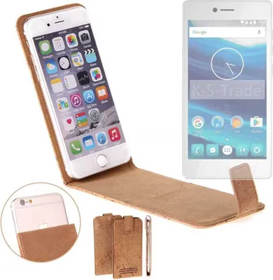 Produktbild von K-S-Trade Handyhülle kompatibel mit Qilive Q7 5 Kork Hülle Flipstyle Case Schutzhülle Kork Case Hülle Flip cover Klapphülle Klapp, braun 1x
