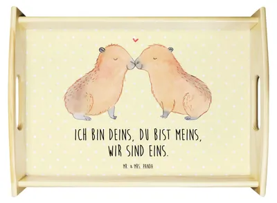 Produktbild von Mr. & Mrs. Panda Serviertablett Capybara Liebe - Gelb Pastell - Geschenk, Tablett, Bett-Tablett, Dekotablett, Servier, Gute Laune, Valentinstag, aus holz, Liebesspruch