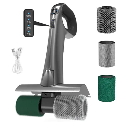 Produktbild von Kabellose elektrische Grillbürste, 450 U/min, starke BBQ-Bürste, mit LED-Licht, austauschbare Köpfe, borstenlos, wiederaufladbar, für Outdoor-Grill