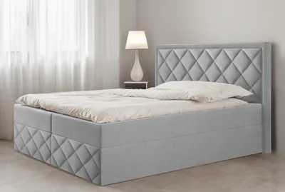 Produktbild von Bett Boxspringbett DORI 3 mit Topper T25 und Bettkästen - Doppelbett, Stauraum, Schlafzimmer, Polsterbett, Bettgestell (160x200, Hellgrau - ITAKA 51)