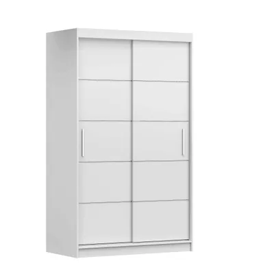 Produktbild von Schwebetürenschrank Kleiderschrank Schrank Garderobe Spiegel Neomi 06 (Weiß/Weiß) 120cm