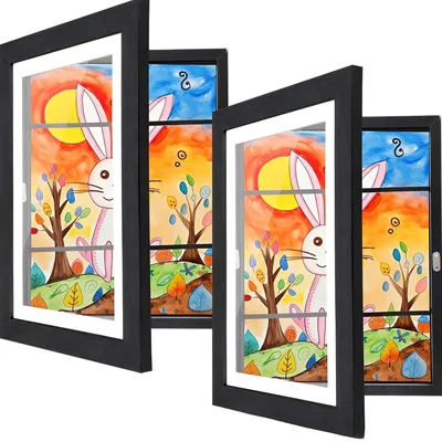 2er Set A4 Kinderkunst-Rahmen aus Holz, aufklappbar