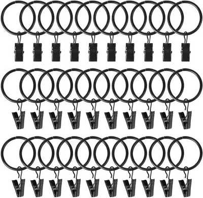 Produktbild von Metallische Vorhangringe mit Clips - 30 Stück - Schwarz - Metallisch
