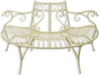 Halbrunde Jugendstil Metall Gartenbank Baumbank Weiß