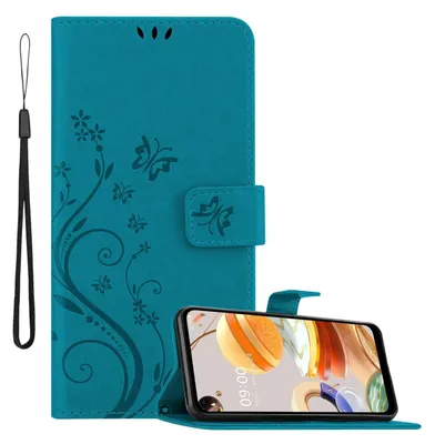 Obrázek produktu pro Cadorabo kryt pro LG K61 in FLORAL BLUE Ochranný kryt v květinovém designu s magnetickým zapínáním, funkcí stojánku a přihrádkami na karty Flipové pouzdro Flower Cover Etui Handy Klapp Hülle Book Tasche
