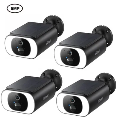 Produktbild von ieGeek 5MP Überwachungskamera Aussen Akku mit Solarpanel Überwachungskamera Aussen Solar Kamera Überwachung mit Spotlight PIR-Bewegungserkennung 4PC