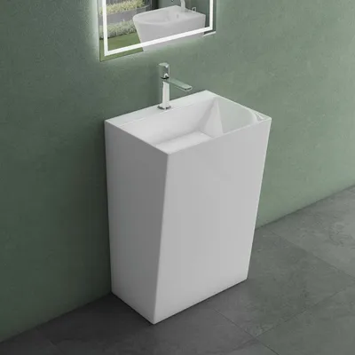 Produktbild von Mai & Mai Design Standwaschbecken freistehend weiß, aus Mineralguss, Waschtisch BTH: 55x42x85cm Col40