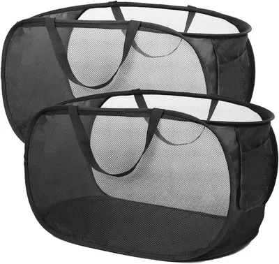 Produktbild von Omgoods – Wäschekorb, faltbar – 3 Fächer – 57x36x36 cm – Schwarz – Für schmutzige Wäsche – Camping/Badezimmer – 2 Stück – Wäschebehälter